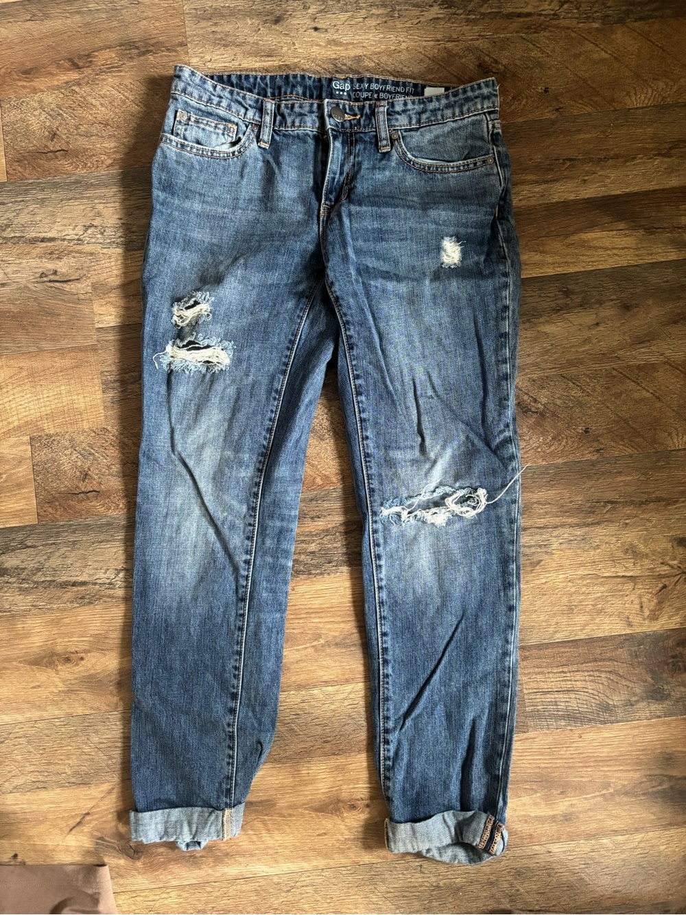 GAP Women’s Medium Blue Ripped Boyfriend Jeans